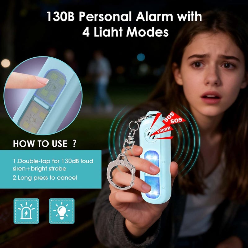 cjc 130dB Personal Safety Alarm with Strobe Light & LED Emergency Flashlight, Women's SOS Rechargeable Safety Siren, with Carabiner, Clip-On, Bear Deterrent for Kids, Elderly, Night Runners, Blue - Image 5